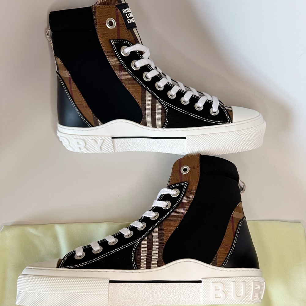 BURBERRY Signature Vintage Check Logo Canvas Leather High-Top Fashion Sneakers - Picture 16 of 16